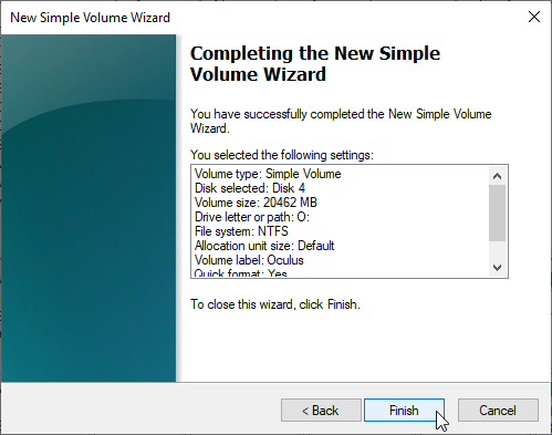 Finish Volume Creation
